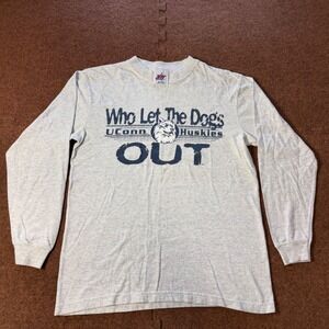 Vintage UConn Huskies Who Let The Dogs Out Shirt Joy Athletic Gray Mens Medium
